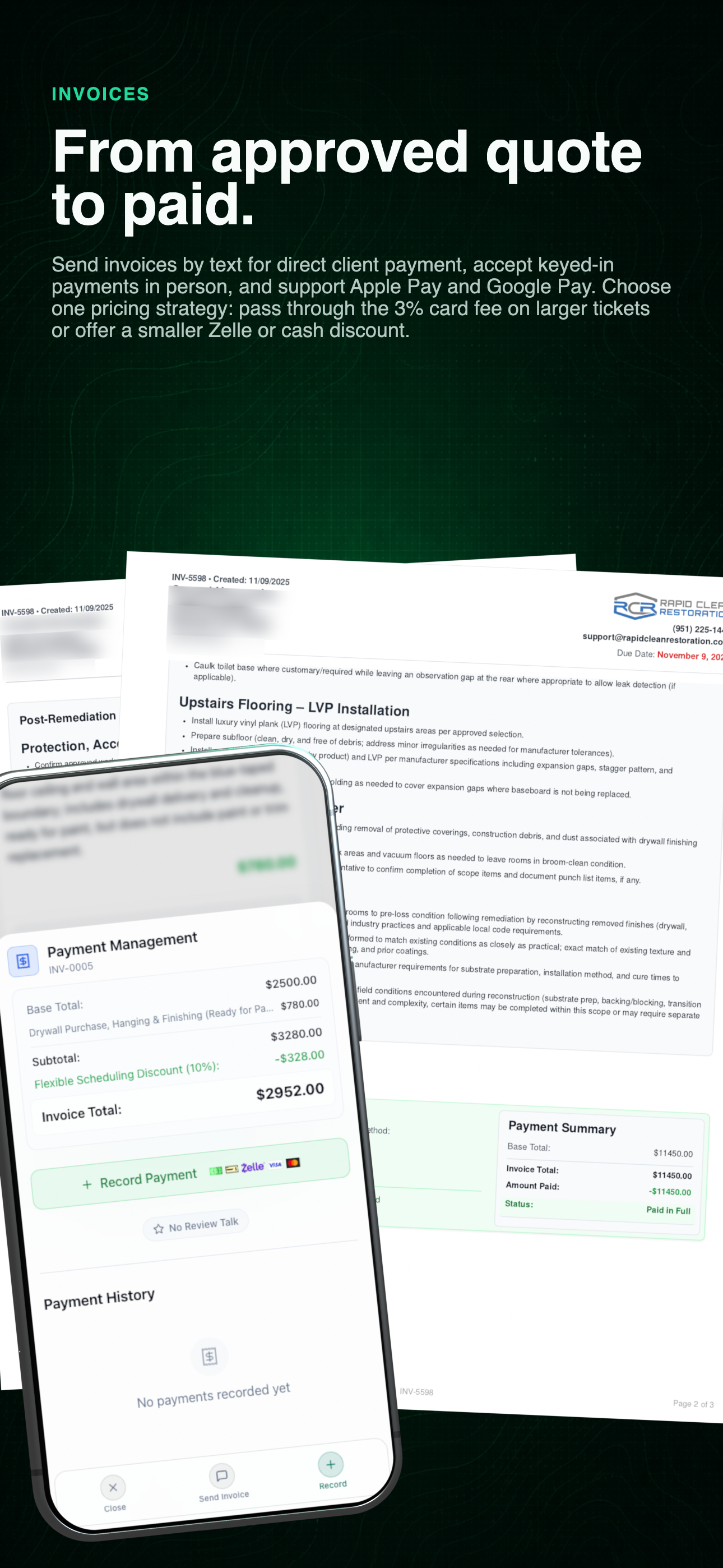 Invoice and payment workflow combining the client payment experience with current office records
